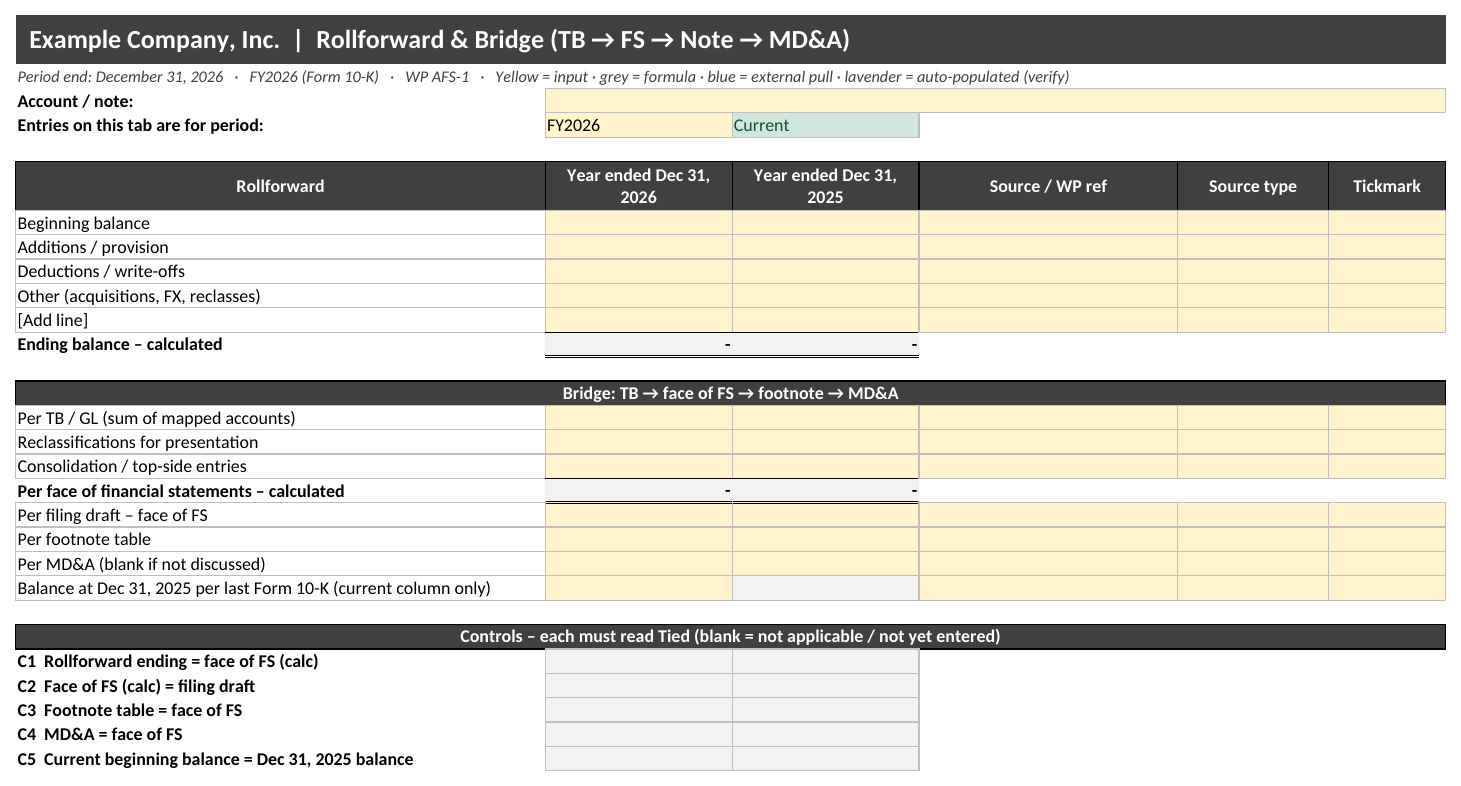 Rollforward & Bridge tab preview